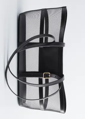 Sac cabas en mesh à bordures en cuir - Noir — photo 2