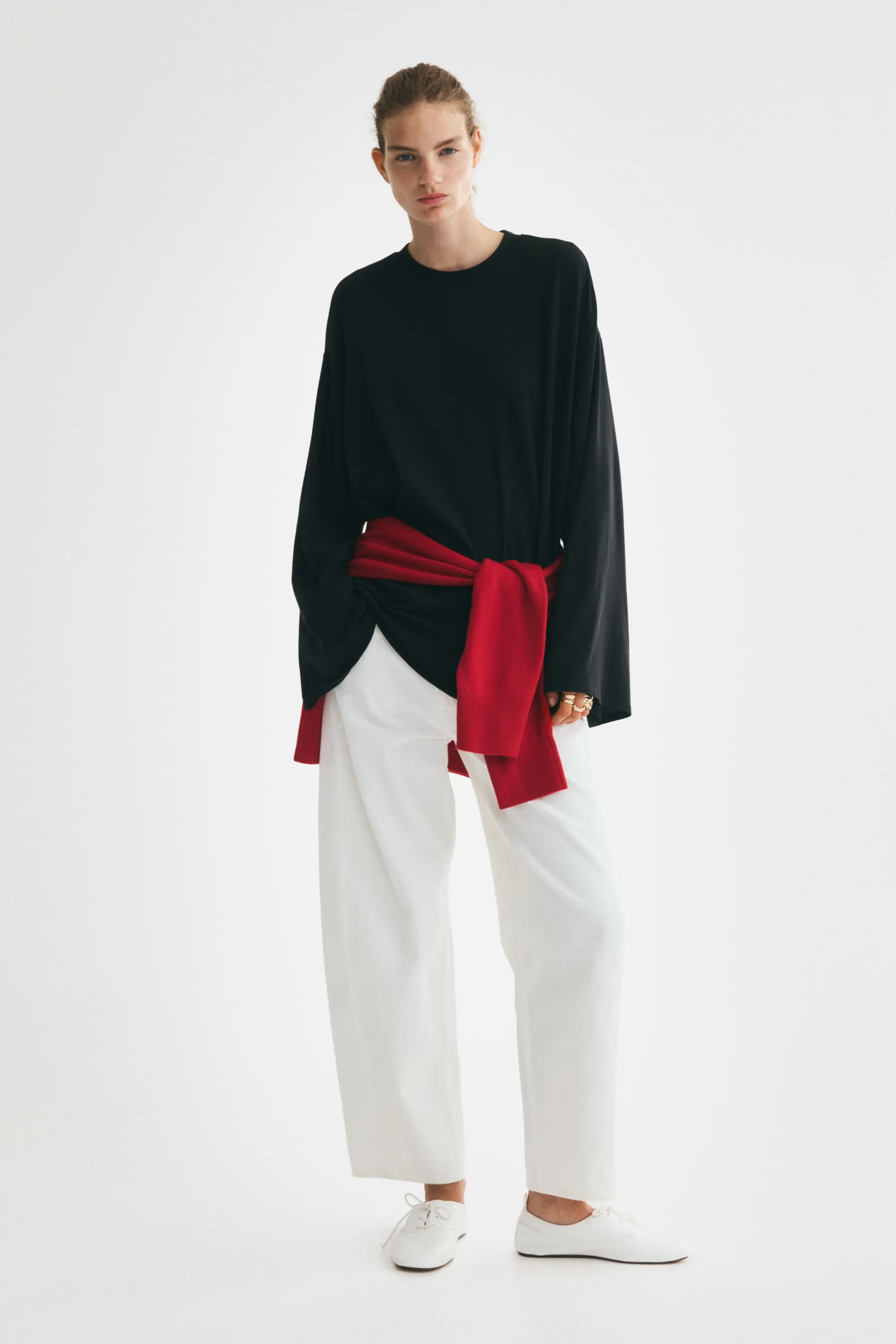 Long-sleeved cotton top - Noir