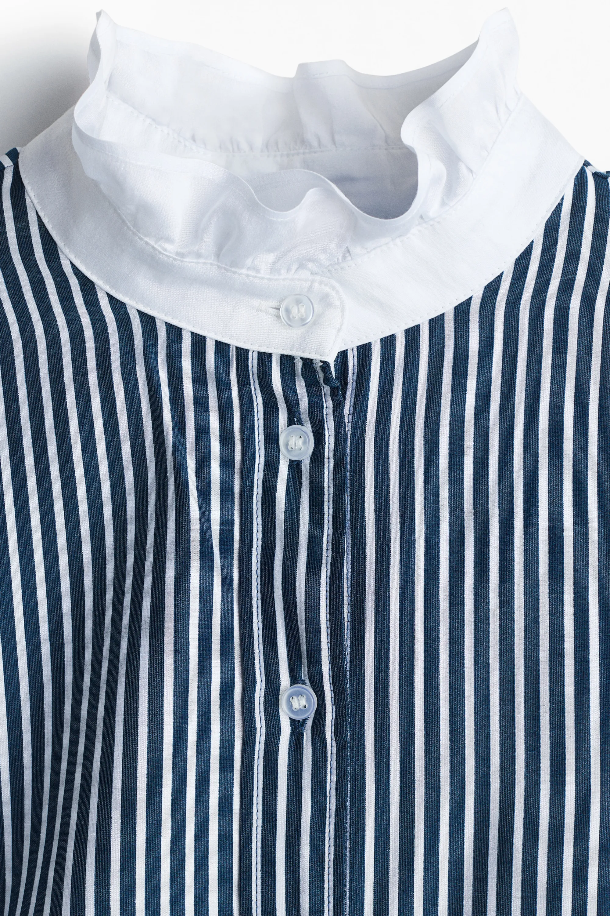 Blouse à col volanté - Bleu marine/rayures blanches