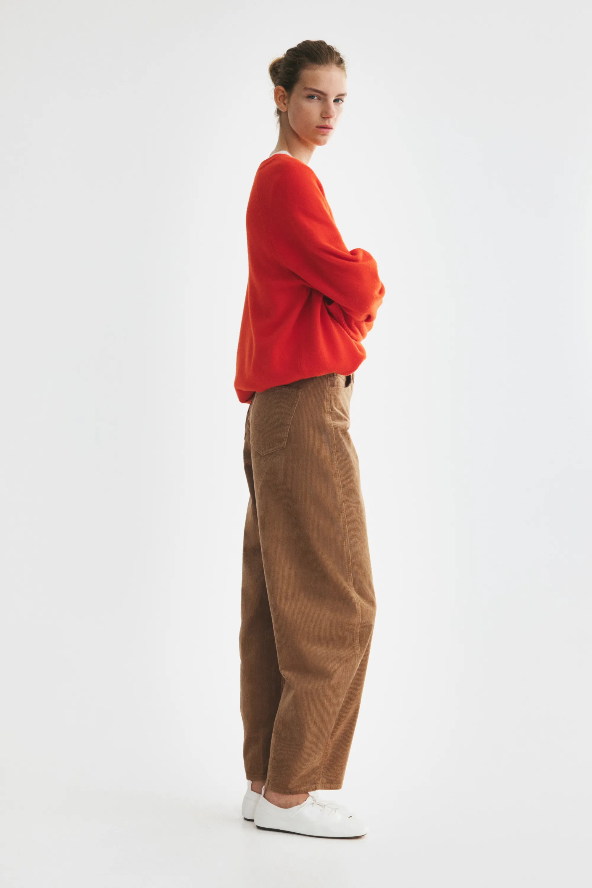 Pantalon barrel en velours côtelé - Marron ancien