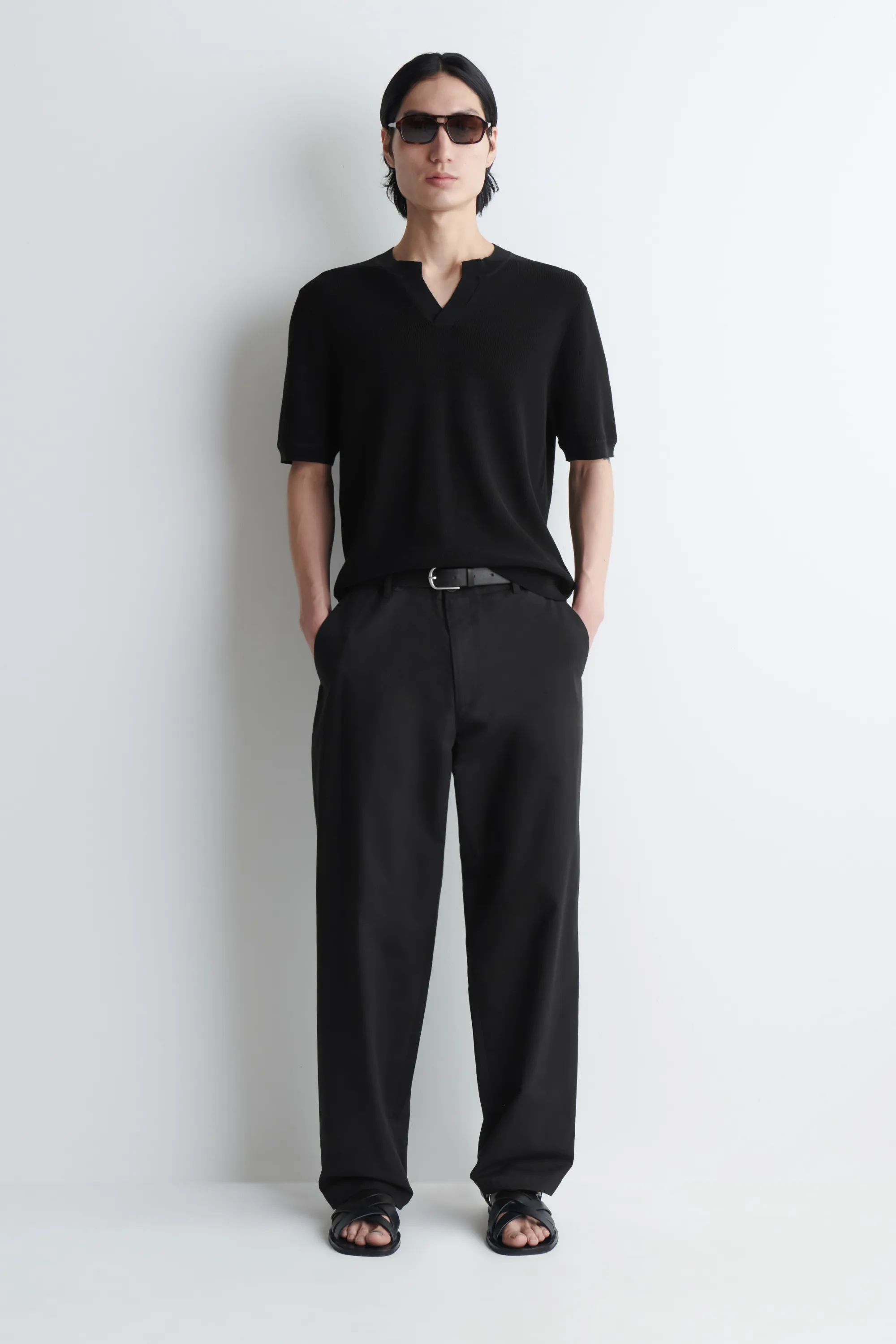 T-SHIRT HENLEY À COL OUVERT - NOIR