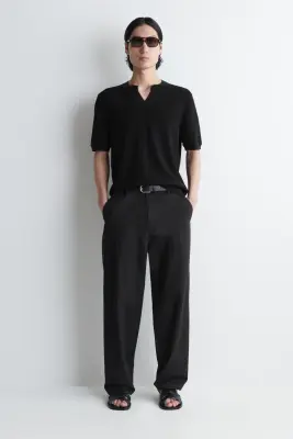 T-SHIRT HENLEY À COL OUVERT - NOIR — photo 1