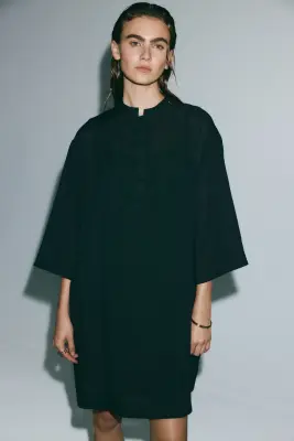 Knot-button tunic dress - Noir — photo 1