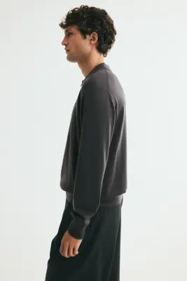 Polo Regular Fit à col zippé en laine mérinos - Gris foncé — photo 4