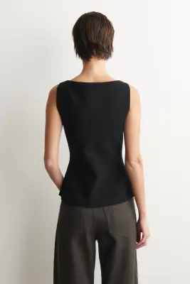 GILET EN CRÊPE DE COTON MÉLANGÉ - NOIR — photo 4