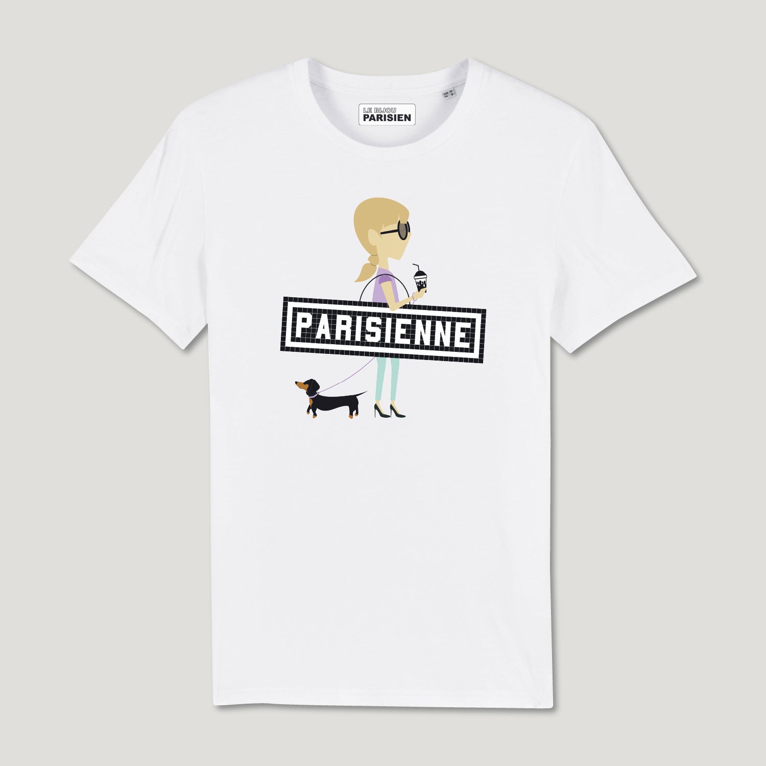 T-SHIRT COTON BIO IMPRIMÉ - PARISIENNE TECKEL - BLANC