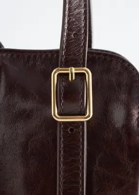 Sac porté épaule en cuir à silhouette basse - Marron foncé — photo 2