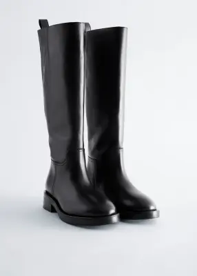 Bottes cavalières en cuir - Noir — photo 1