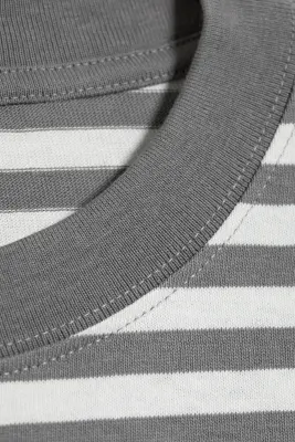 T-shirt ample à manches longues - Blanc/Gris rayé — photo 4