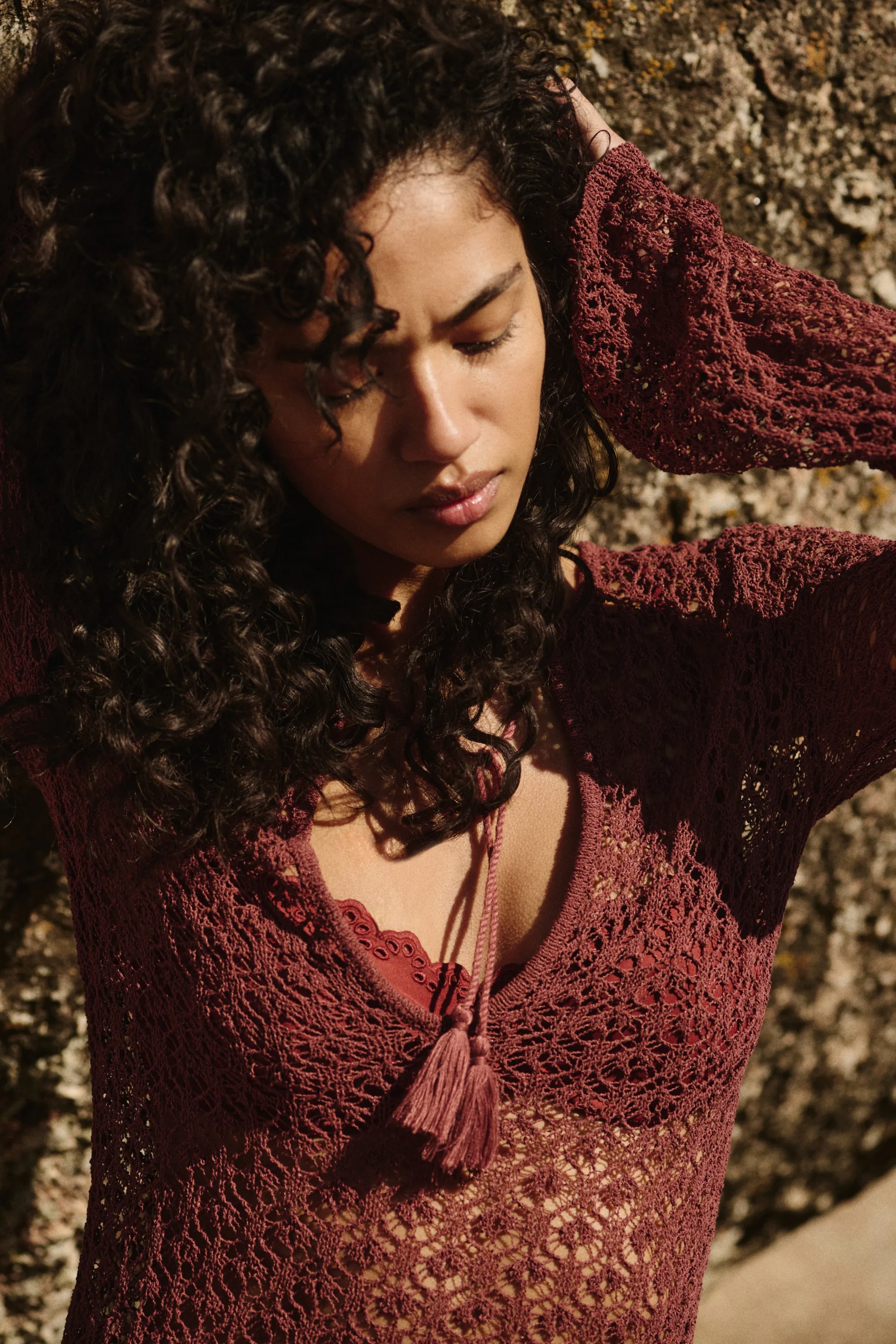 Robe de plage façon crochet - Rouge foncé