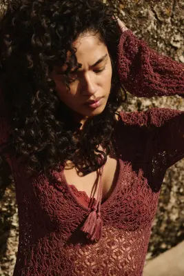 Robe de plage façon crochet - Rouge foncé — photo 1