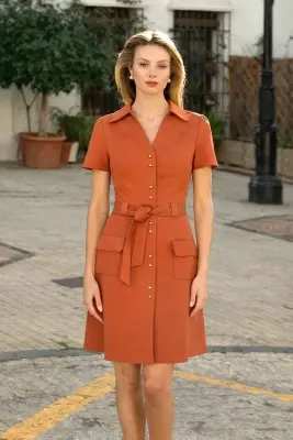 Paris Belted Dress - Brick — photo 1