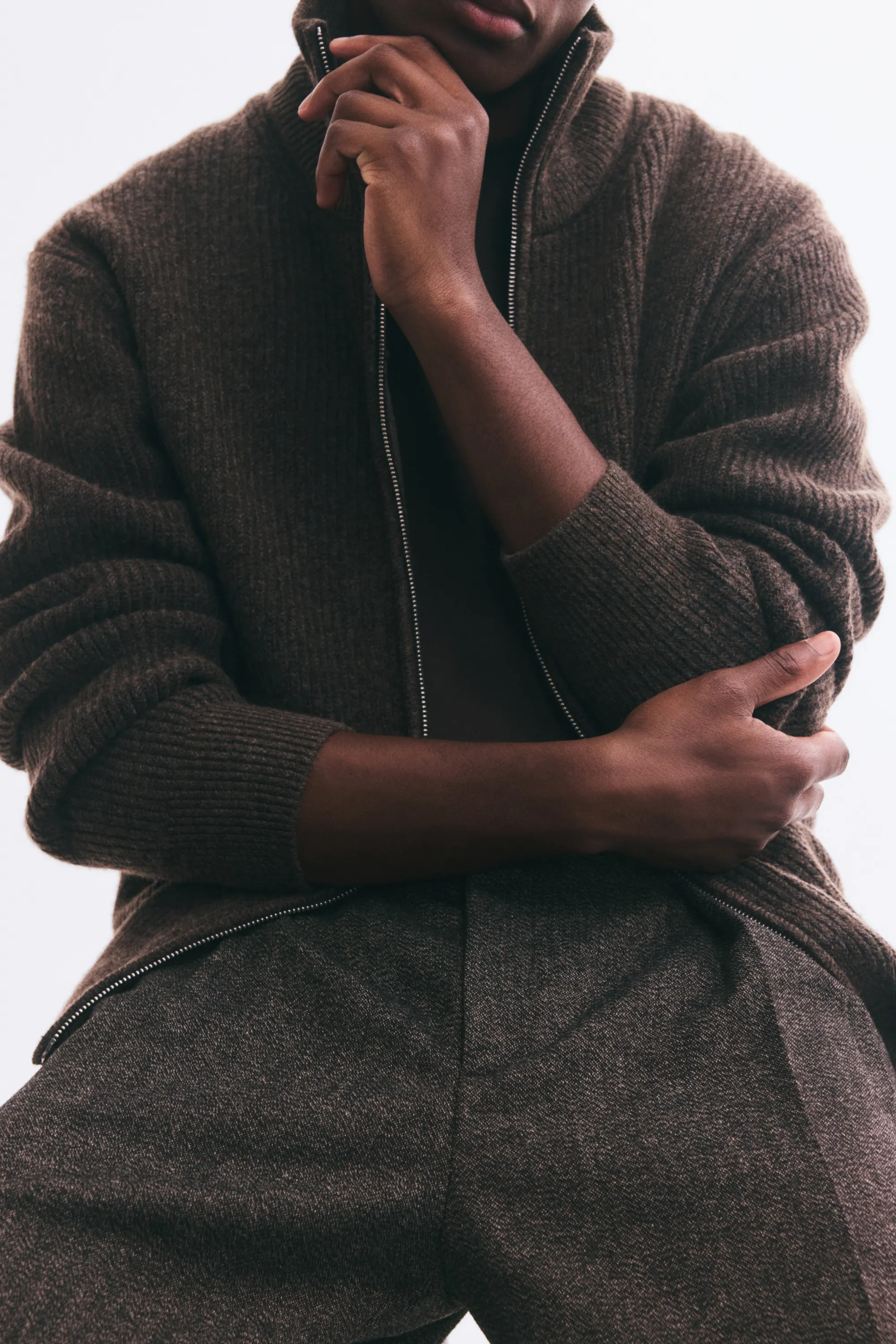 Pantalon Loose Fit en laine mélangée - Marron foncé
