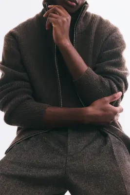 Pantalon Loose Fit en laine mélangée - Marron foncé — photo 1