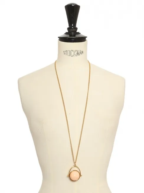 Collier sautoir chaîne laiton dorée boule rose Prix boutique 995€