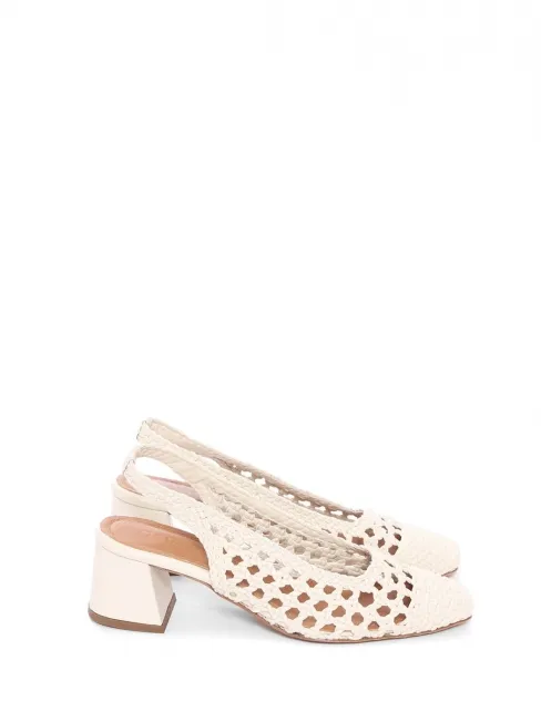 Sandales à talons en cuir à effet cannage blanc crème Prix boutique 455€ Taille 37