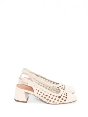 Sandales à talons en cuir à effet cannage blanc crème Prix boutique 455€ Taille 37 — photo 1