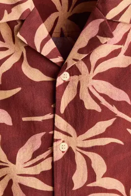 Chemise Relaxed Fit en coton avec col cubain - Rouge rouille/motif — photo 5