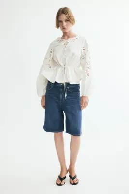 Blouse péplum avec broderie anglaise - Crème — photo 1
