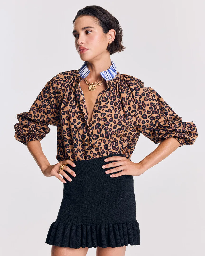 Blouse Camille léopard et rayures bleu