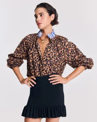 Blouse Camille léopard et rayures bleu — photo 1