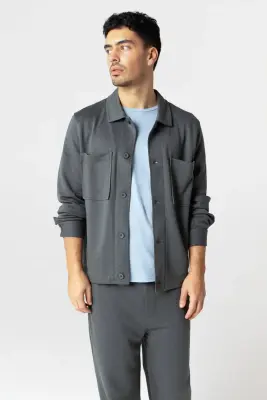 Veste Gris Foncé Col Veste Manches Longues en Lyocel, Tencel / Coton Organique — photo 3
