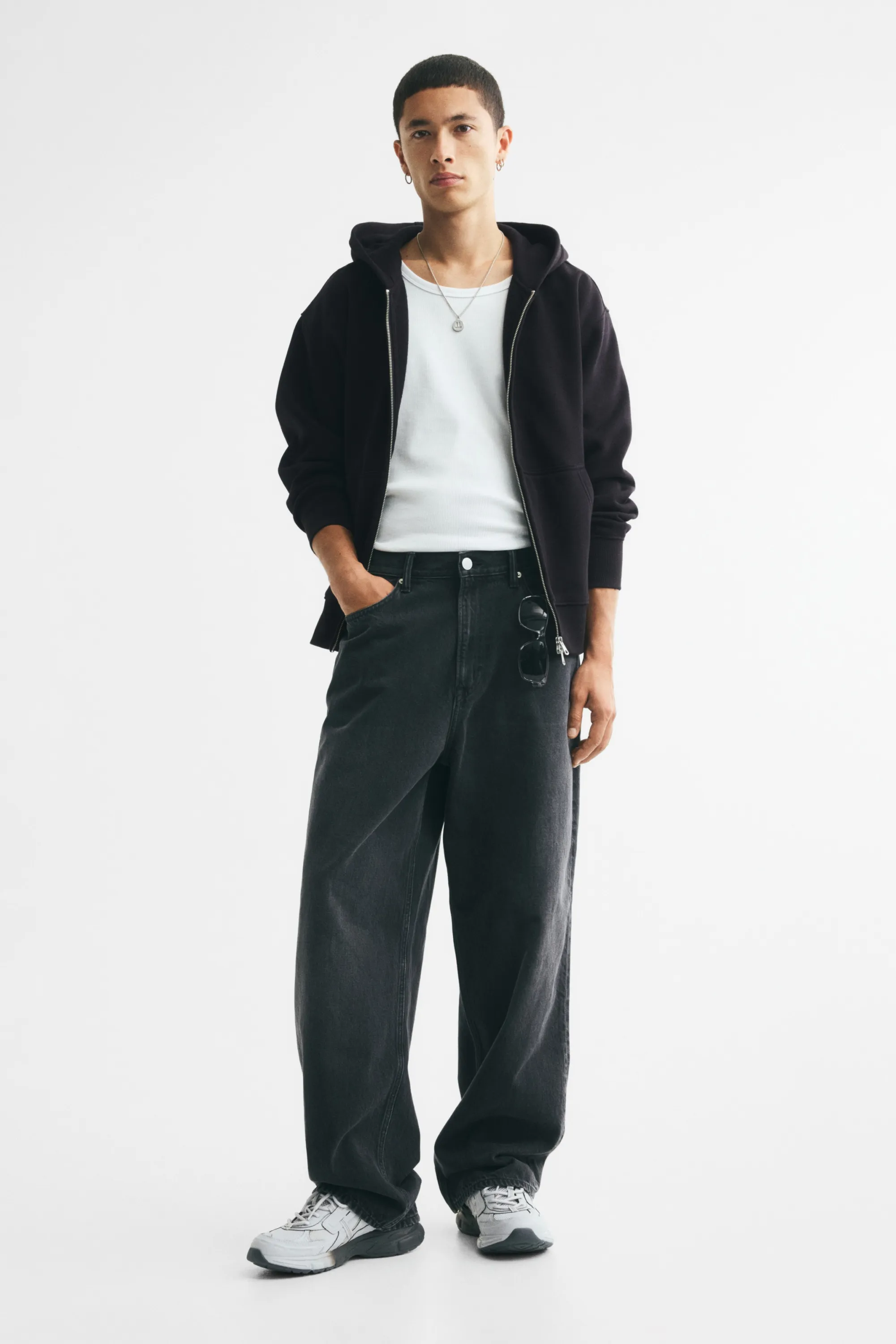 Veste à capuche zippée Relaxed Fit - Noir