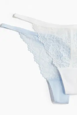 Lot de 3 strings Tanga en dentelle - Bleu clair/blanc — photo 2