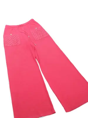 Pantalon taille haute évasée rose bonbon poches broderie anglaise Prix boutique 3200€ Taille 34 — photo 3