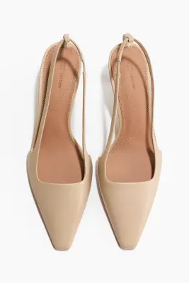 Escarpins en cuir avec talon kitten heel - Beige — photo 1
