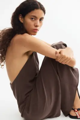 Robe dos nu en crêpe - Marron foncé — photo 2