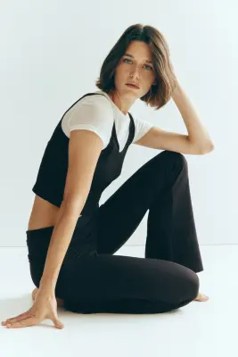 Pantalon en jersey avec ceinture repliée - Noir — photo 1
