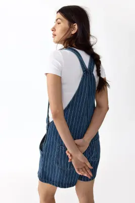 MAMA Salopette short - Bleu denim/rayures tennis — photo 3