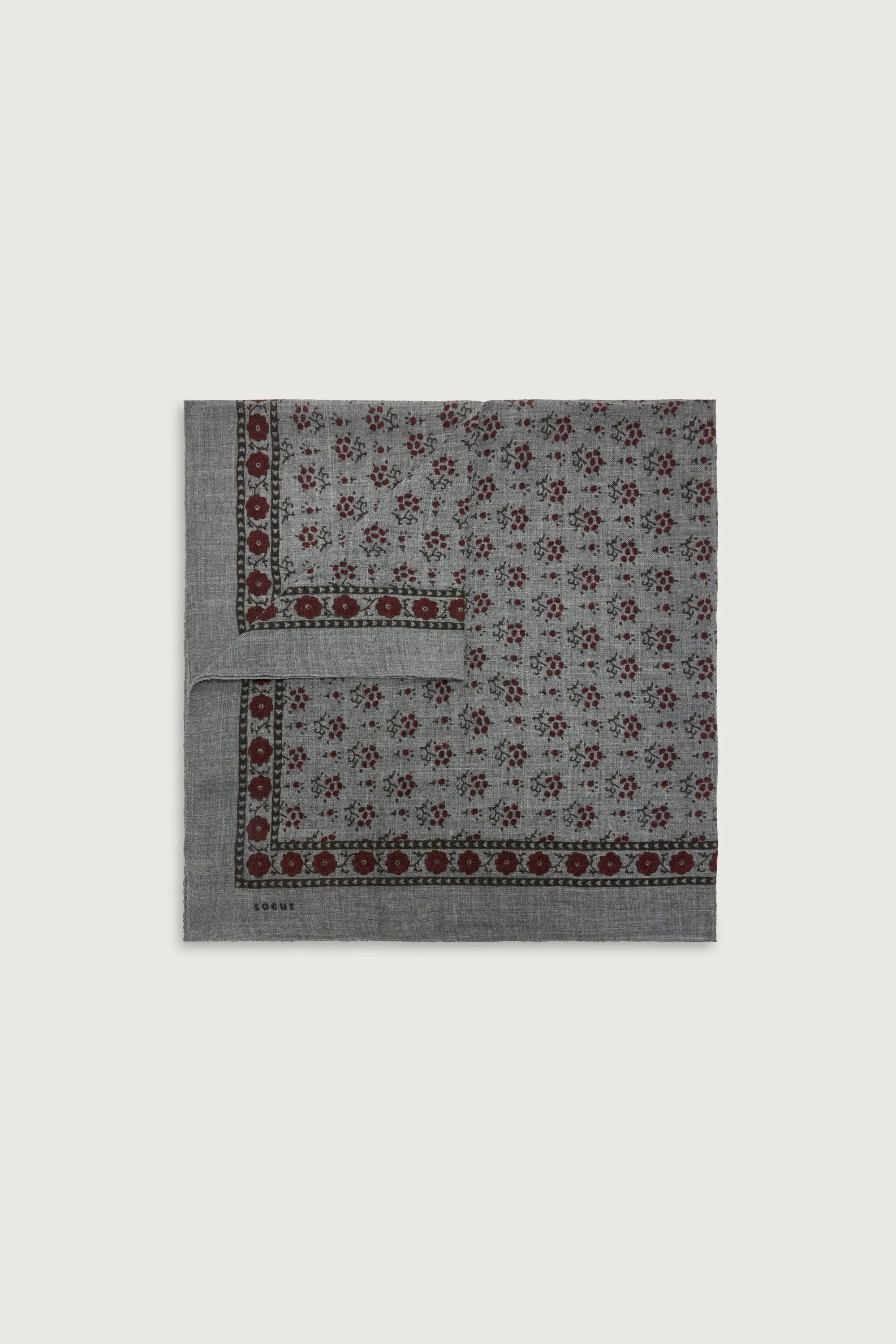 FOULARD CLASSIQUE EN LAINE GRIS FONCÉ/KAKI