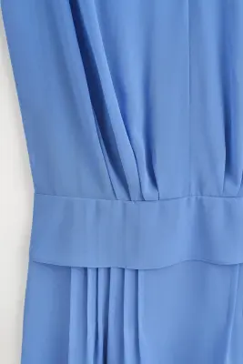 ROBE MIDI PLISSÉE ET DRAPÉE COL EN V - BLEU — photo 2