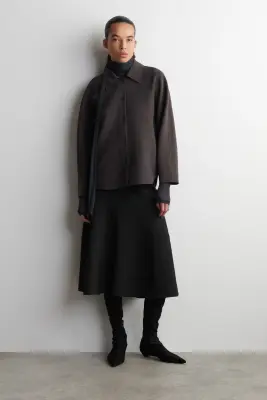 CHEMISE À SILHOUETTE ARRONDIE EN LAINE MÉLANGÉE - BRUN — photo 1