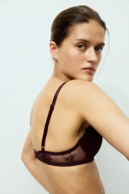 Soutien-gorge paddé en dentelle avec armatures - Bordeaux — photo 2