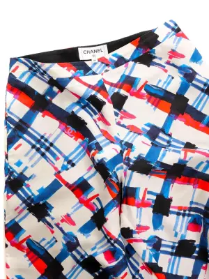 Pantalon en soie imprimé graphique multicolore rouge blanc bleu Prix boutique 2000€ Taille 36 — photo 3