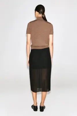 TOP À COL MONTANT EN LAINE MÉRINOS - BEIGE CHINÉ / ROUGE — photo 4