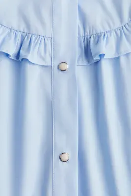 Blouse à bords ruchés en popeline de coton - Bleu clair — photo 2