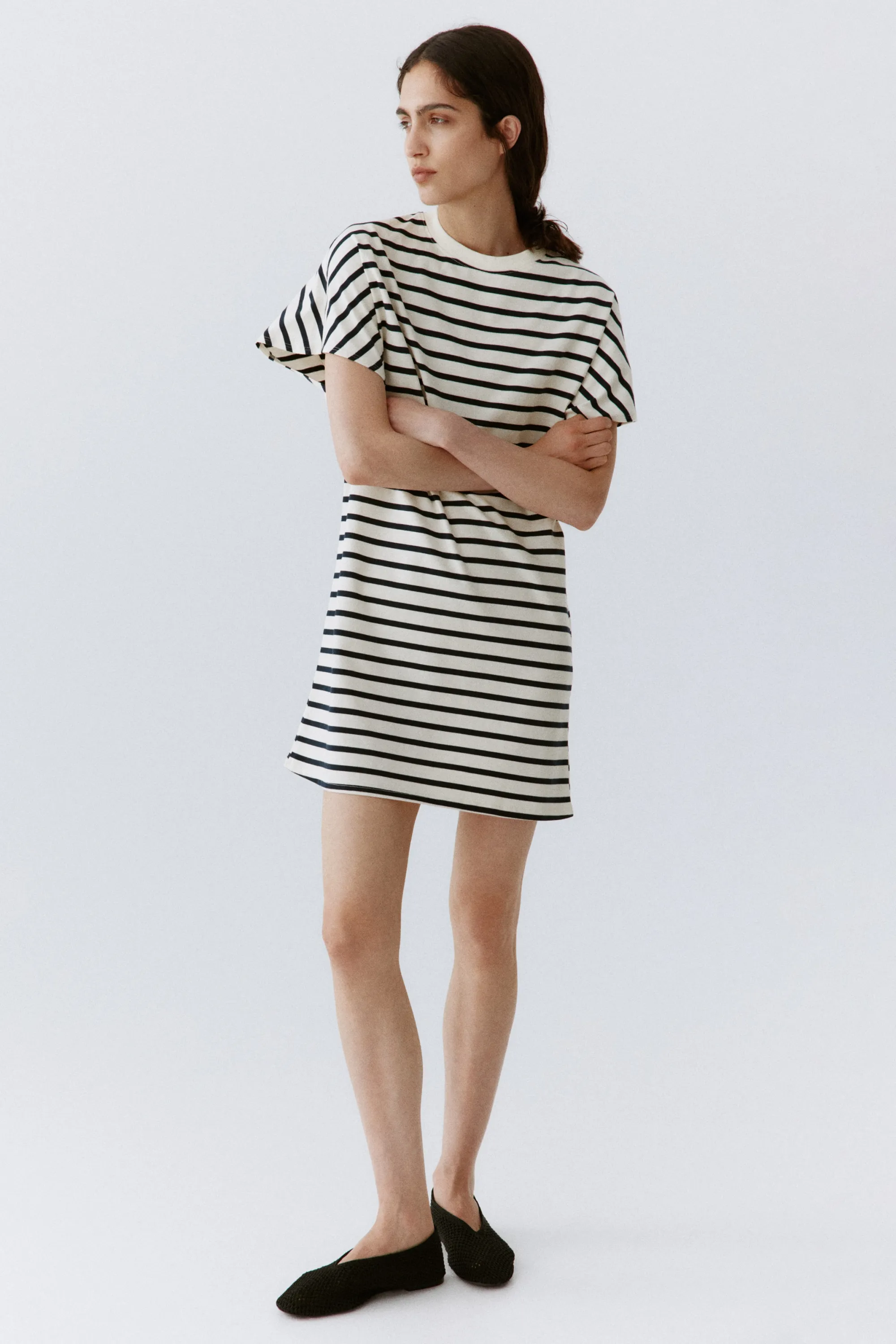 Robe T-shirt en coton - Blanc/rayé
