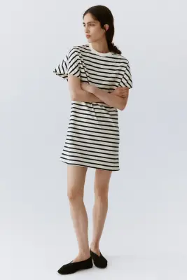 Robe T-shirt en coton - Blanc/rayé — photo 1