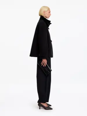 Duffle-coat court en laine mélangée - Noir — photo 2