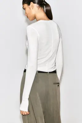 TOP SLIM EN LAINE MÉRINOS - CRÈME — photo 4