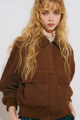 Veste en cuir velours - Marron — photo 1