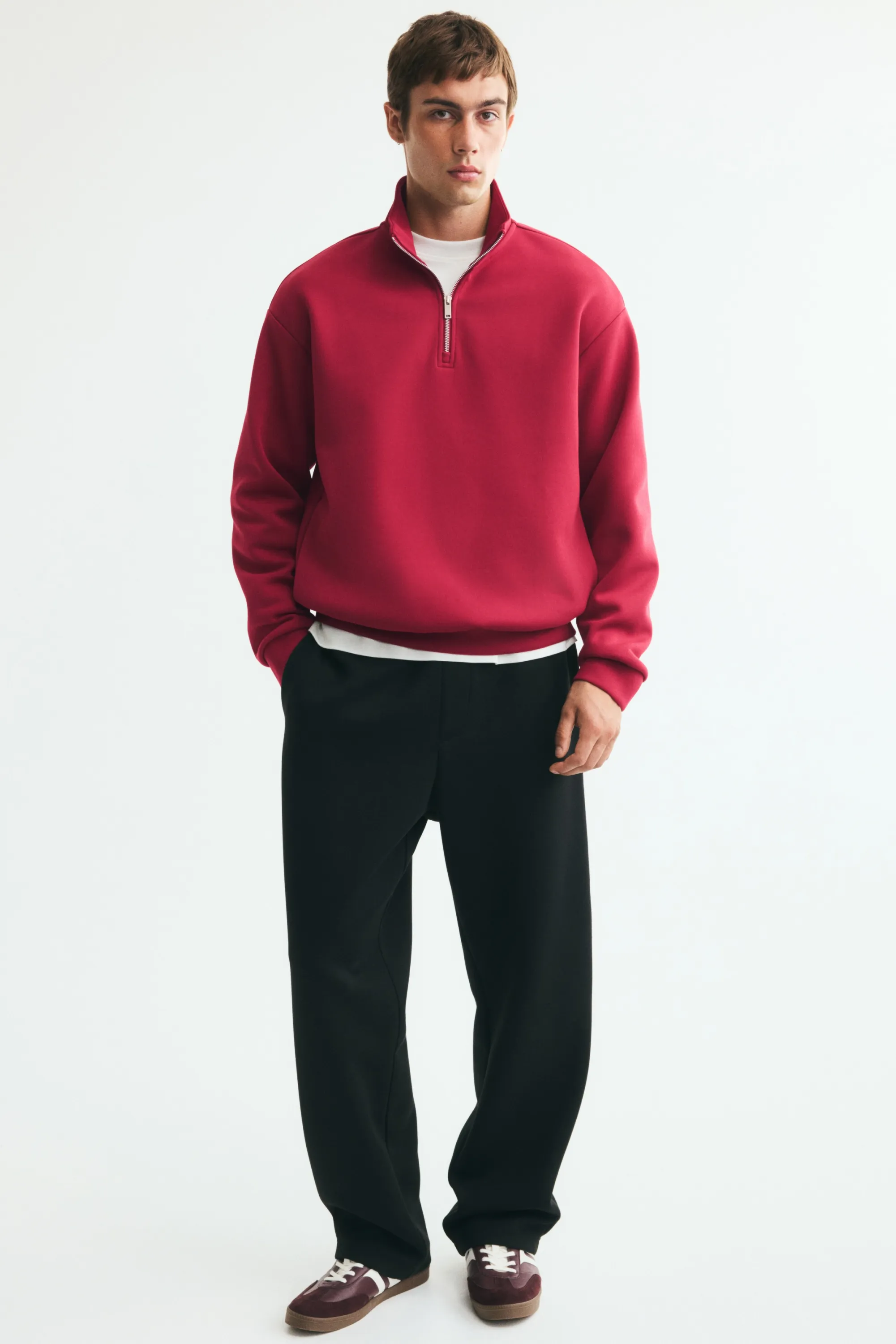 Sweat Relaxed Fit avec col zippé - Rouge