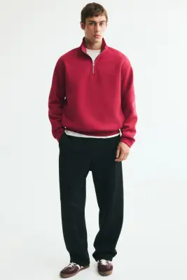 Sweat Relaxed Fit avec col zippé - Rouge — photo 1
