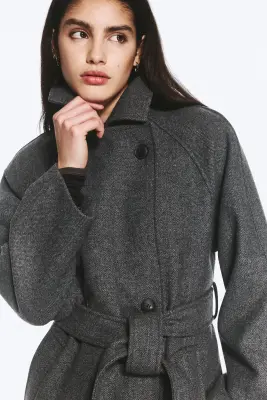 Manteau oversize croisé en laine mélangée Kia - Gris foncé chiné — photo 1