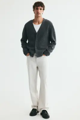 Gilet Regular Fit en maille de laine côtelée - Gris foncé — photo 2