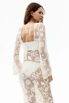 Robe en résille avec motifs - Crème — photo 3